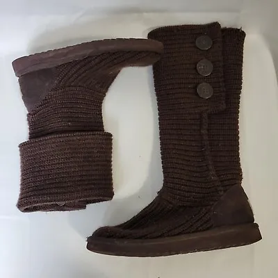 Ugg Australia Women 5819 Comfort Tall Sweater Cardi Knit Boots Shoes Sz 7 Brown • $29.99