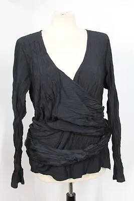 Babette SF M Black Poly Microfiber Crinkle Wrap Around Top Blouse • $99.99