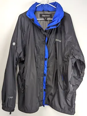 Marmot Rain Jacket Mens XXL Black Blue Full Zip Hooded Zip Underarm Mesh • $39.99