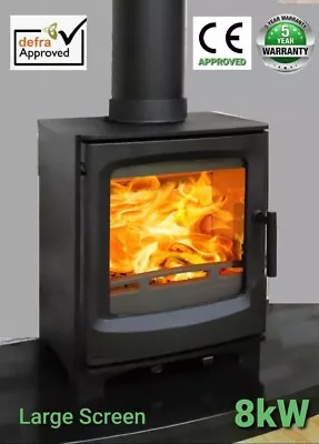 8kw Multi Fuel Stove Cast Iron Log Wood Burner Defra Ce Approved Modern Large • £795.90