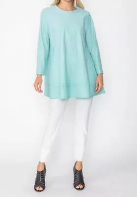 IC Collection Pleat Detail Tunic Top Long Sleeve Aquamarine Sz L NWT $128 • $29.99