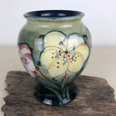 Vintage MOORCROFT African Lily Green / Blue / Pink / Lemon Floral 5.5  14cm Vase • £95