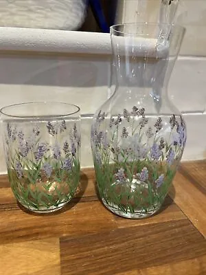 Hand Painted Carafe And Glass Set With Lavender Design • £28
