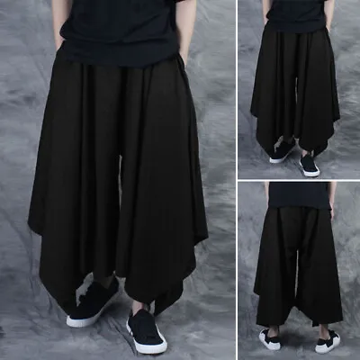 Fashion Mens Hippie Punk Loose Wide Leg Hakama Trousers Skirt Dress Trrousers • $13.97