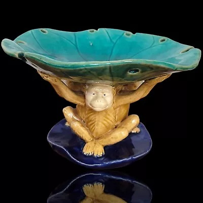 Majolica 3 Monkeys Holding Bowl Dish Centerpiece • $114