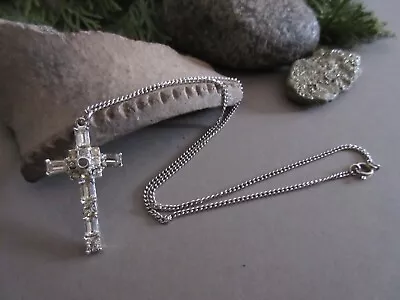 Vintage Baguette Rhinestone Stanhope Cross Pendant With Chain The Lord's Prayer • $30