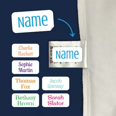 Personalised Stick On Name Labels For Clothes Clothing Sticker Name Tags • £6.25