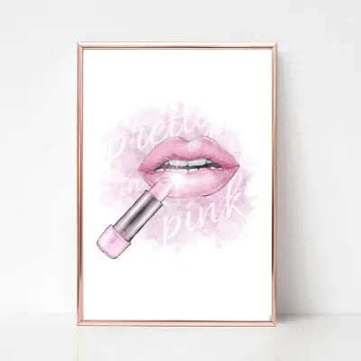 £3.85 • Buy Pink Lips Lipstick Print A4  Picture QUOTE UNFRAMED TYPOGRAPHY A4 Gloss Quote