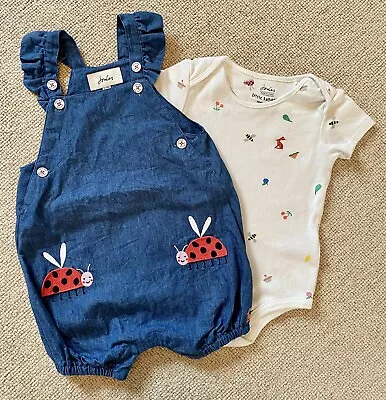 Joules Baby Girls Ladybird Denim Romper Shorts Set / Outfit 12-18 Months - EUC • £14.99
