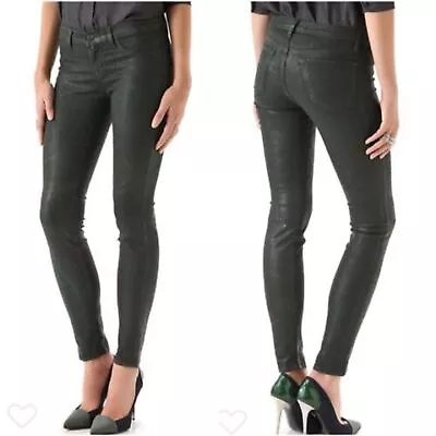 $218 J Brand 901 Coated Textured Super Skinny Jeans Green Leather Look • $52.50