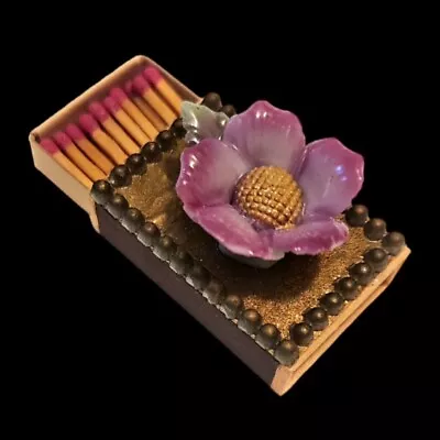 Vintage Porcelain Lotus Flower Floral Pink Yellow Match Box Dispenser Holder • $22