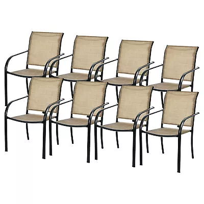 8PCS Patio Dining Chair Outdoor Stackable Armchair Backyard Garden • $435.49