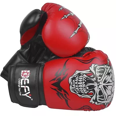 DEFY®  Boxing Gloves Leather Punch Training Sparring MMA Fight UFC Red Skull • $19.99