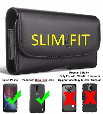 Slim Fit Leather Phone Holder  Holster Carrying Case With Belt Clip & Belt Loop • $9.49