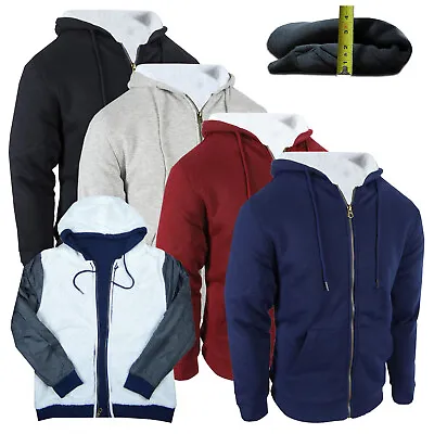 Mens Hoodie Fleece Soft Sherpa Lining Jacket Thick Warm SLIM FIT Pockets Zip Up • $28.95