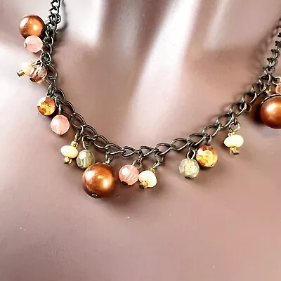 $11.99 • Buy Beaded Chain Vintage Necklace, Harvest Autumn Color, Orange Rhinestone Choker