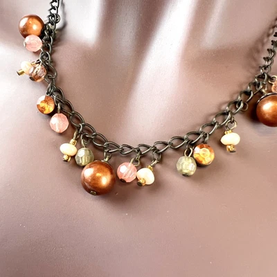 $11.99 • Buy Beaded Chain Vintage Necklace, Harvest Autumn Color, Orange Rhinestone Choker