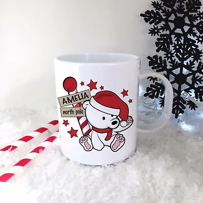 £10.99 • Buy Personalised Red Polar Bear Plastic Mug Children's Christmas Gift Cup Any Name