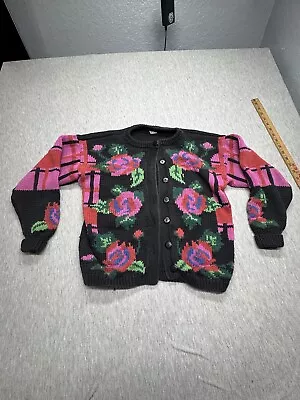 Vintage Gallagher Knit Cardigan/Sweater/Jacket Rose/Floral Multicolor Size S • $24.99