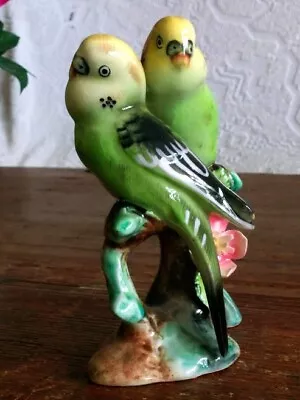 Vintage Lefton Parakeet Figurine Green Budgies Resting Pair 6  Japan • $29.99