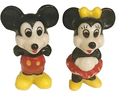 Vintage Walt Disney Miniatures Ceramic Figurines Mickey & Minnie Mouse Taiwan 2” • $11.99