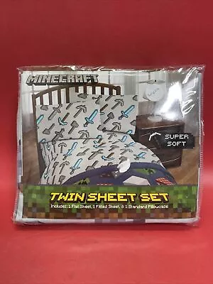 Mojang Minecraft Building Adventure Gaming White Bedding Twin Sheets • $25