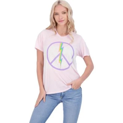 $11.19 • Buy Lauren Moshi Womens Pink Electric Peace Crew Neck Tee T-Shirt Top M BHFO 8400