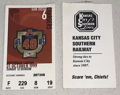 10/31/99 SD Chargers Kansas City Chiefs Arrowhead Stadium Used Ticket Stub • $18.74