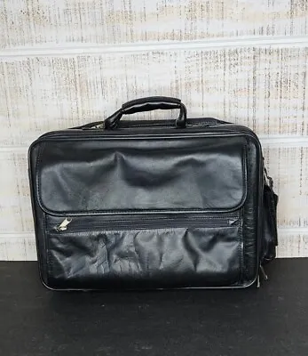 Vintage USL Black Leather Laptop Briefcase Case Messenger Bag Portfolio • $50