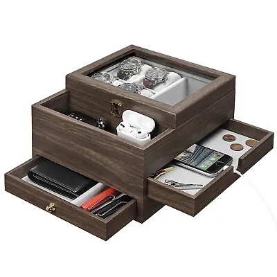 Watch Box For Men Jewelry Organizer With Smartphone Charging Station Watch Case • $48.99