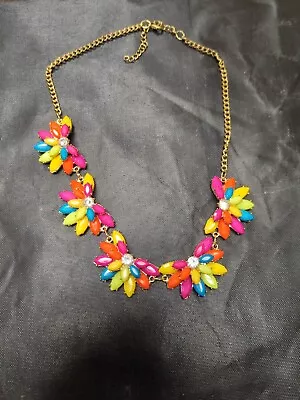 J.CREW 2015’s Vintage Gold Tone Multi-coloured Crystal Floral Statement Necklace • $15.99