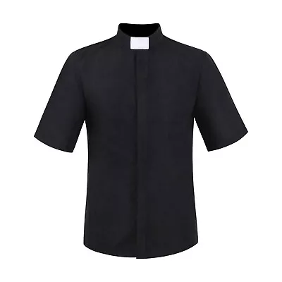 Mens Priest Clergy Tops Cospaly Costume Collar Pastor Minister Preacher T-Shirts • $34.03