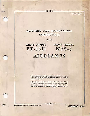 PT-13D Stearman-Kaydet Maintenance Manual World War II Book Flight Manual (CD) • $34.99