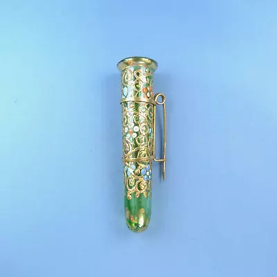 Victorian Tussy Mussy Brooch / Antique Vase Posey Holder Glass Pin • $189