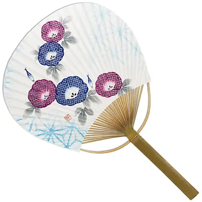 Japanese Uchiwa Flat Fan Hand Held Bamboo Handle Morning Glory Made In Japan • $12.95