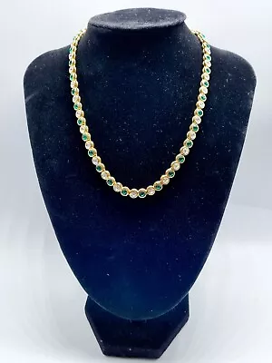 1/20 14ct Gold Antique Vintage Gold Filled Chain Necklace Clear/Green Gemstones • £5