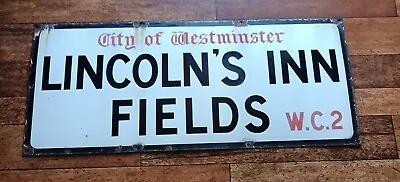 LONDON Vintage Enamel  Street Sign LINCOLN'S INN FIELDS • $500