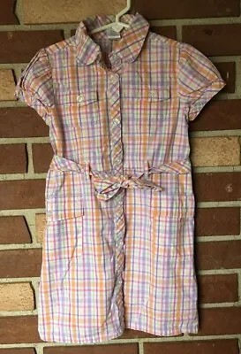 Gymboree Butterfly Blossoms Girls 6 Plaid Belted Woven Shirt Dress • $12.88