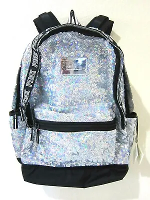 BLING Victoria Secret Pink IRIDESCENT RAINBOW SEQUIN CARRY ON BACKPACK BOOK BAG • $119.99