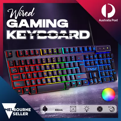 Wired USB Gaming 104 Keys Keyboard RGB LED Backlit Suspension Key For PC Laptop • $27.95