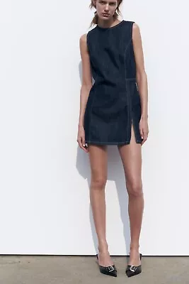 ZARA TRF DENIM DRESS With Zip Slit - XS - Brand New With Tags Similar To Miu Miu • £20
