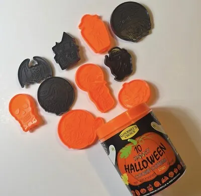 Vintage Halloween Cookie Cutters Container Plastic Orange Black (10) • $9.95