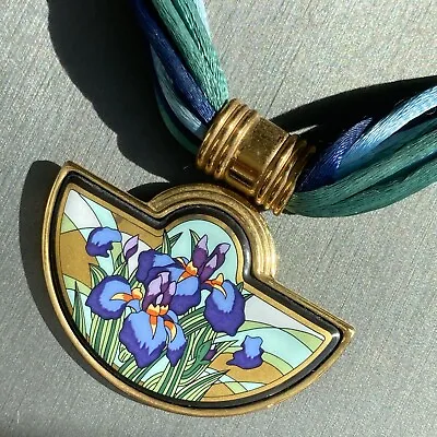 Vincent Van Gough Irises Michaela Frey 24K Gold Plated Enamel Pendant Necklace • $450