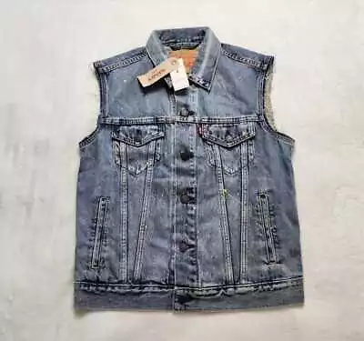 $69.99 • Buy New Men's S  Levi's The Trucker Jean Vest In Wzap Paint Splatter Denim