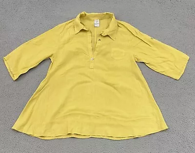 Match Point Linen Shirt Womens XL Yellow Lagenlook Cottagecore Tunic USA Made • $34.88