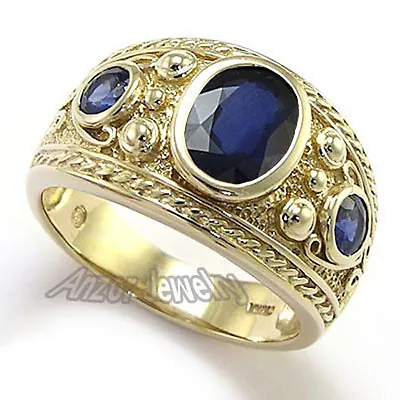 Genuine Ceylon Sapphire Men's Ring In 10k Solid Yellow Gold Size 7 To 14 #R1603  • $1859