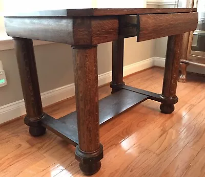 Antique Tiger Oak Library Table/Desk W/Drawer & Shelf 42 W X 28 D X 30-1/4 H • $295