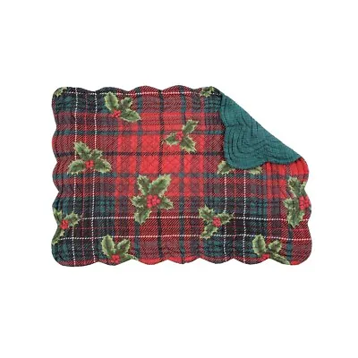 C & F  Nicholas Plaid & Holly Quilted Placemat  ~~ FREE SHIPPING ~~  NEW • $10.95