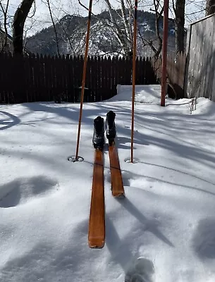 Restored Asnes Tur - Langrenn 215 Cm Cross Country  Skis Bamboo Poles New Boots • $206.95