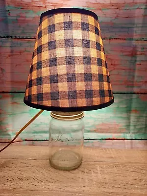 Kerr Canning Jar Electric Accent Lamp Plaid Green Shade Country Farmhouse Vtg • $19.99